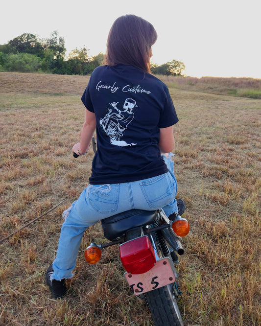 Dude Doing Wheelie Black and White Tee